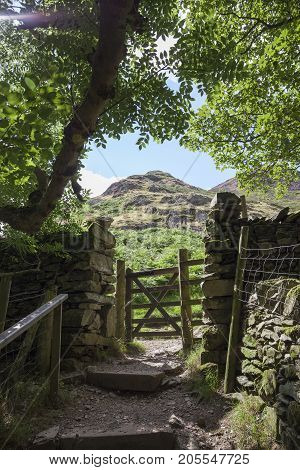Gate to Hallin Fell Ullswater the Lake District Cumbria England.