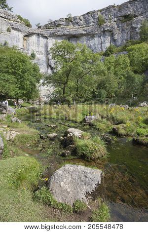 Malham Beck at Malham Cove Yorkshire Dales National Park England.