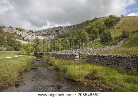 Malham Beck at Malham Cove Yorkshire Dales National Park England.