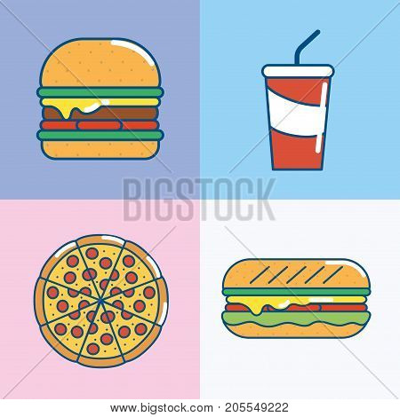set tasty fastfood nutrition and unhealthy food vector illustration