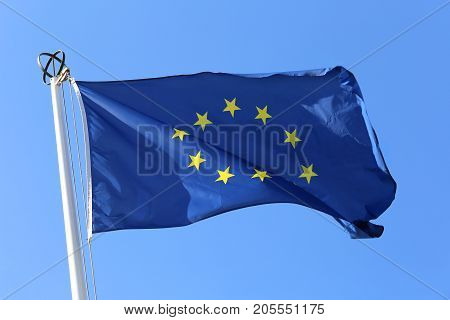 European Flag With Yellow Stars Waving