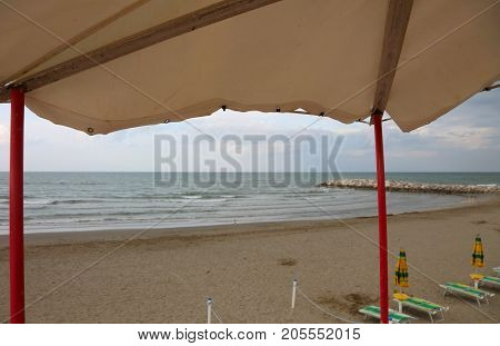 Parasol On The Beach  From The Tower Lifeguard Lookout