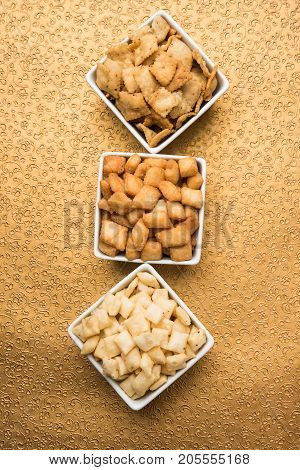 stock photo of  variety of Shakkar pare Also Know as Shakkarpare, Shakarpali, Shakkar Para, or Shankarpalli or shankar pale is a Snack Typically Made in India During Diwali