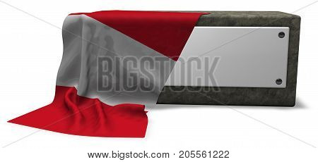 stone socket with blank sign and flag of peru - 3d rendering