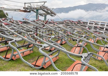 Ski Lift Chairs Waiting To Be Used In The Alps