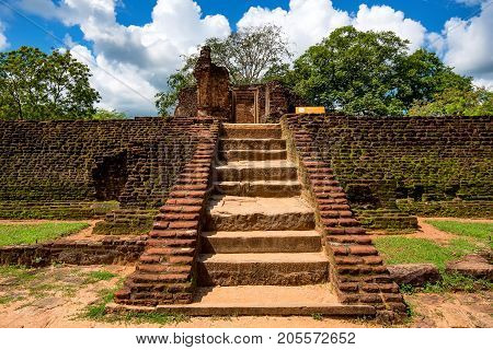 Pothgul Viharaya in Polonnaruwa ruins. Unesco world heritage on Sri Lanka.