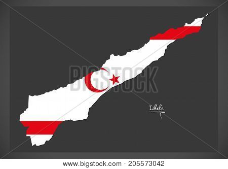 Iskele Map Of Northern Cyprus With National Flag Illustration