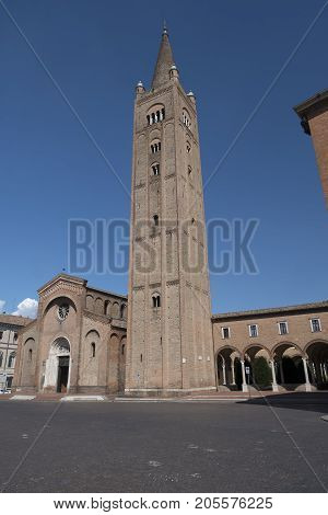 Forli (Emilia Romagna Italy): the Aurelio Saffi square with church of San Mercuriale and other historic buildings