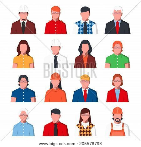 Group of business people in formal clothes. Male and female portraits for user profile picture. Set of avatars icons in flat style. Vector illustration.