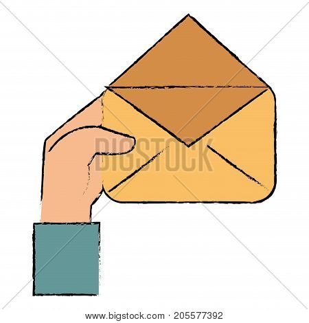 hand human with envelope mail isolated icon vector illustration design