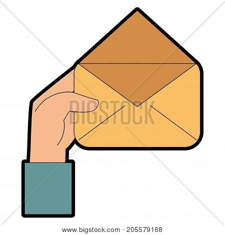 hand human with envelope mail isolated icon vector illustration design