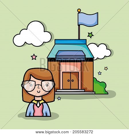 teacher woman with glasses and school eduction vector illustration