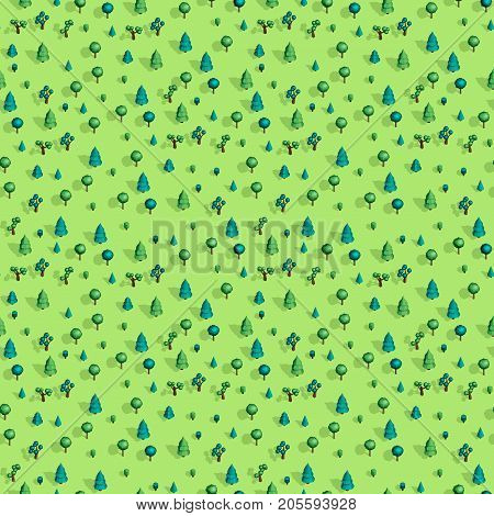 Seamless isometric trees pattern vector illustration. 3d low poly spurce