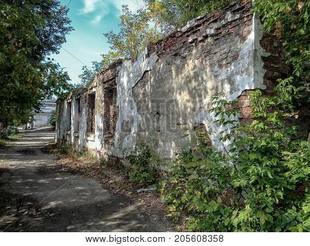 Ruined house. Ruin. Old destroyed building in Ust-Kamenogorsk. Old architecture.Historic arhitecture. Destroyed house. Old city.