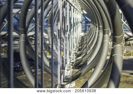construction of a suspension bridge of glass and metal