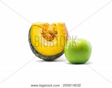 apple and pumpkin isolated on white background
