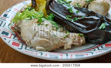 Levengi badimcan - Stuffed chicken with nuts Eggplant . Azerbaijani cuisine