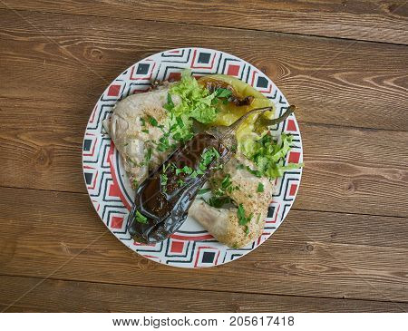 Levengi badimcan - Stuffed chicken with nuts Eggplant . Azerbaijani cuisine