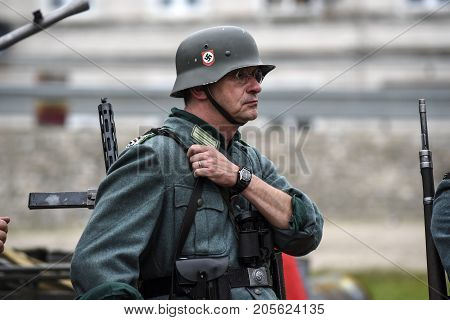 Gryfino Poland 23 september 2017: Gryfino Poland 23 september 2017: Historical reconstruction of the battle at Arnhem German soldier.