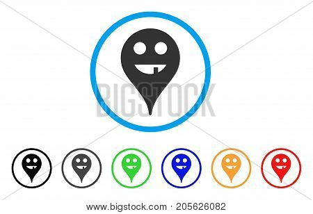 Toothless Smiley Map Marker rounded icon. Style is a flat toothless smiley map marker gray symbol inside light blue circle with black, gray, green, blue, red, orange variants.