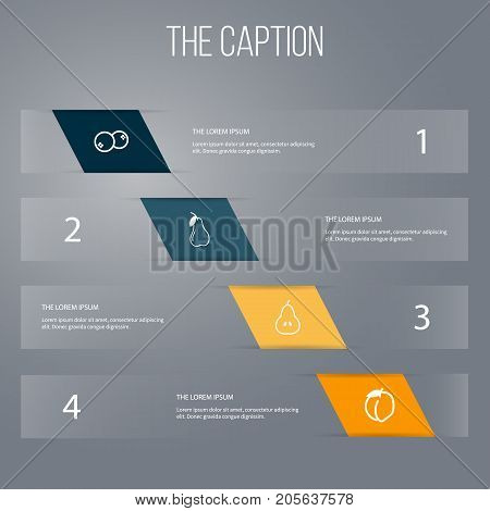 Outline Fruit Set Of Prunus, Duchess, Cranberry And Other Vector Objects