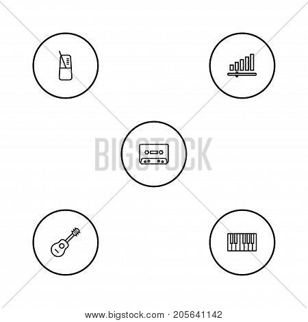 Collection Of Pace, Audio Level, Acoustic And Other Elements.  Set Of 5 Music Outline Icons Set.