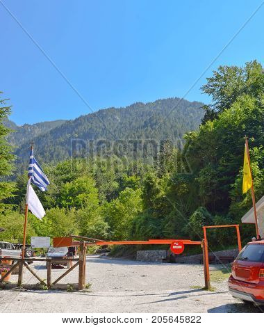 Last car parking Prionia before climbing Mount Olympus.