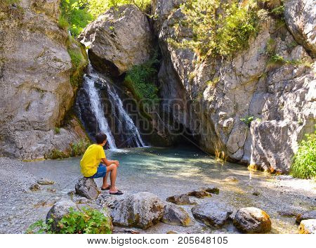 The waterfall in Prionia foot of Mount Olympus Greece.