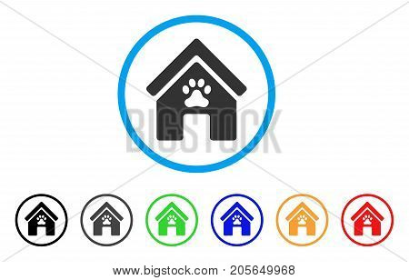 Doghouse rounded icon. Style is a flat doghouse gray symbol inside light blue circle with black, gray, green, blue, red, orange color versions. Vector designed for web and software interfaces.