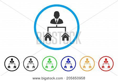 Realty Manager rounded icon. Style is a flat realty manager grey symbol inside light blue circle with black, gray, green, blue, red, orange color versions.