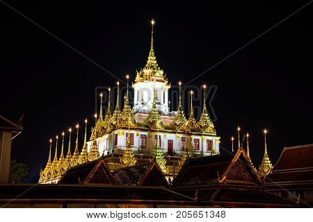 Bangkok , Thailand - Sep 21, 2017: Golden pagoda in Wat Ratcha Nadda Temple