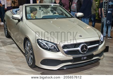 Frankfurt-September 20: Mercedes-Benz E 300 at the Frankfurt International Motor Show on September 20 2017 in Frankfurt