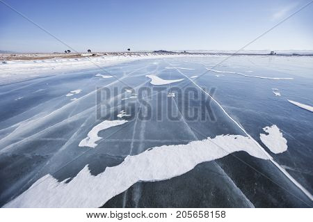 Lake Baikal winter. Cape Uyuga landscape. Small sea