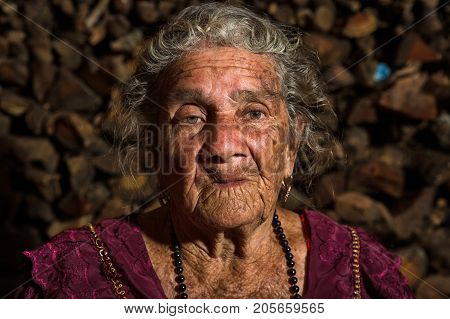 January 26, 2015 San Pedro La Laguna: Portrait Of A Very Old Tzutujil Maya Woman In The Small Indige