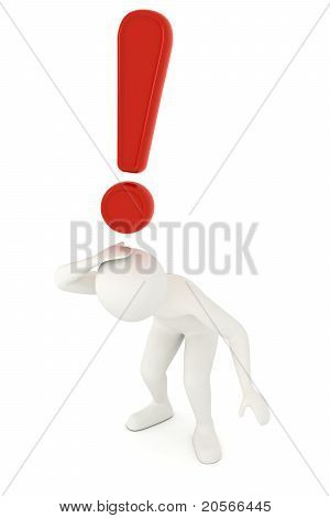 Hombre 3D bajo caída exclamación