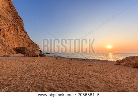 sunset in Porto Katsiki beach. Lefkada Greece
