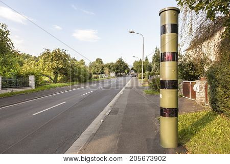 Speed camera on the side walk in a german town