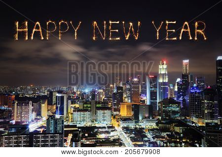 Happy New Year Firework With Singapore Cityscape At Night