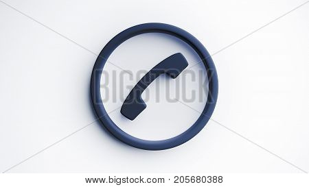 3d render of telephone symbol in dark bluish grey color on white background with shadow
