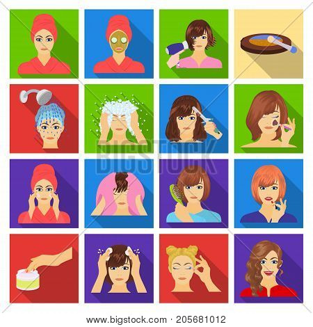 Salon, cosmetic, hairdresser and other  icon in flat style. Attire, cosmetology, hygiene, icons in set collection.