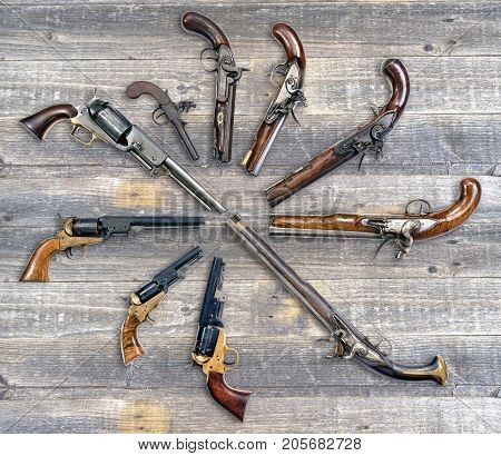 Antique pistol collection made from the 1780-1860.