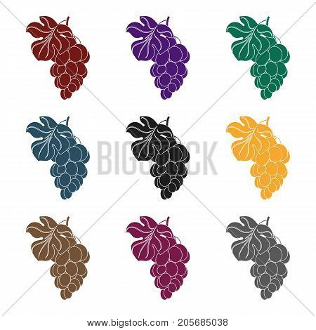 Bunch of yellow grapes icon in black design isolated on white background. Wine production symbol stock vector illustration.