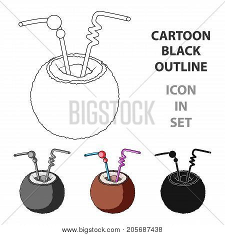 A cocktail in coconut with tubes.Summer rest single icon in cartoon style vector symbol stock web illustration.