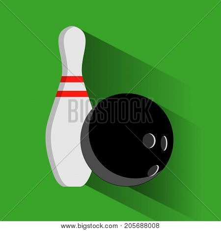 Bowling ball and pin vector set isolated from the background. Icons for a bowling alley or game in a flat style. Symbols active recreation.