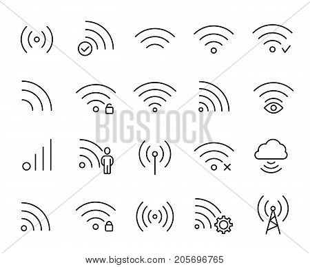 Premium set of wi-fi or wireless line icons. Simple pictograms pack. Stroke vector illustration on a white background. Modern outline style icons collection.