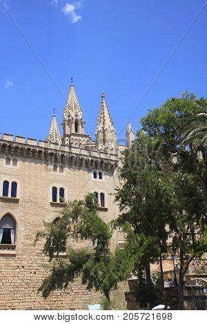 Old gothic church and blue sky in Palma