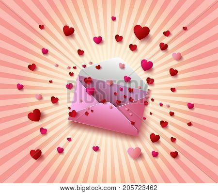Vector illustration of Open envelope with hearts for valentine day.paperr cut style.
