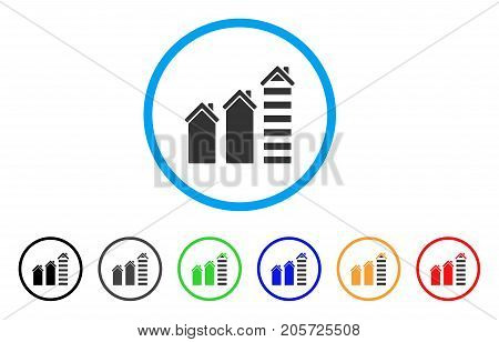 Realty Trend rounded icon. Style is a flat realty trend grey symbol inside light blue circle with black, gray, green, blue, red, orange variants. Vector designed for web and software interfaces.