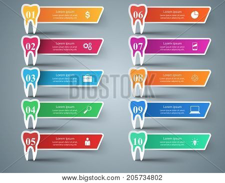 Midical Infographics. Set ten Tooth icon. Vector eps 10