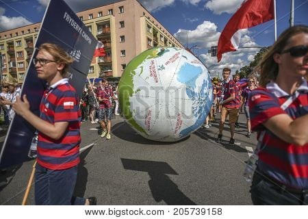 Szczecin Poland 6 august 2017: The Tall Ships Races 2017 crew parade in Szczecin Fryderyk Chopin.